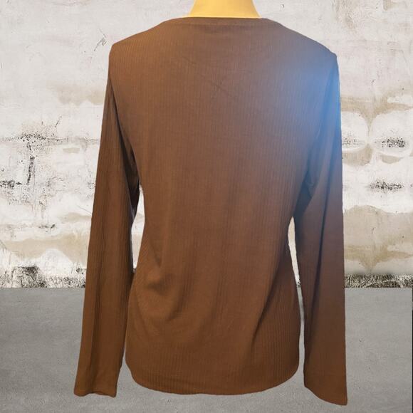 Splendid NWT Women's Long Sleeve Ribbed Tee Brown Size Large - Picture 3 of 5